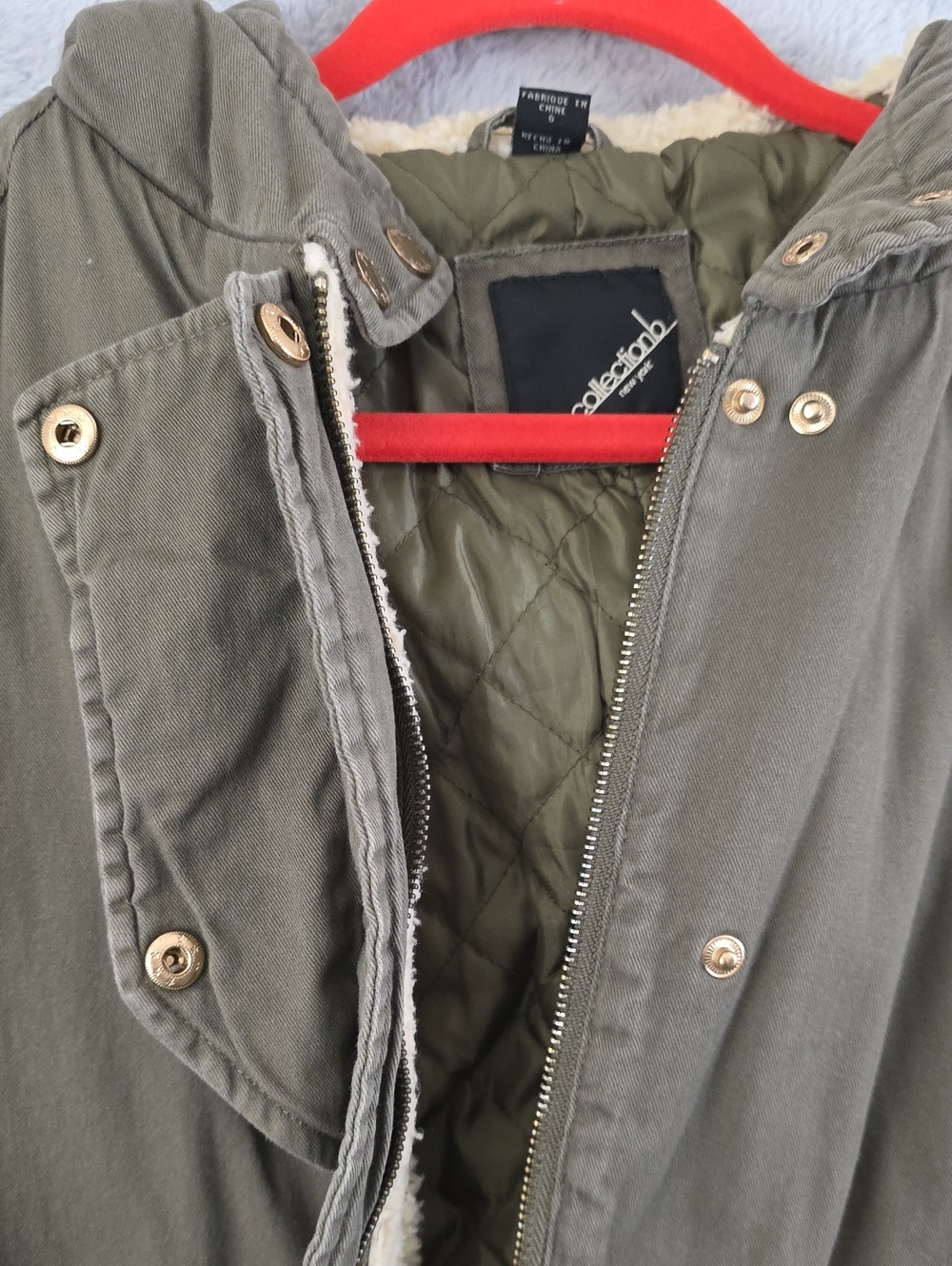 Collection New York Olive Green Sherpa Lined Hooded Utility Jacket Women's Large - Picture 13 of 16